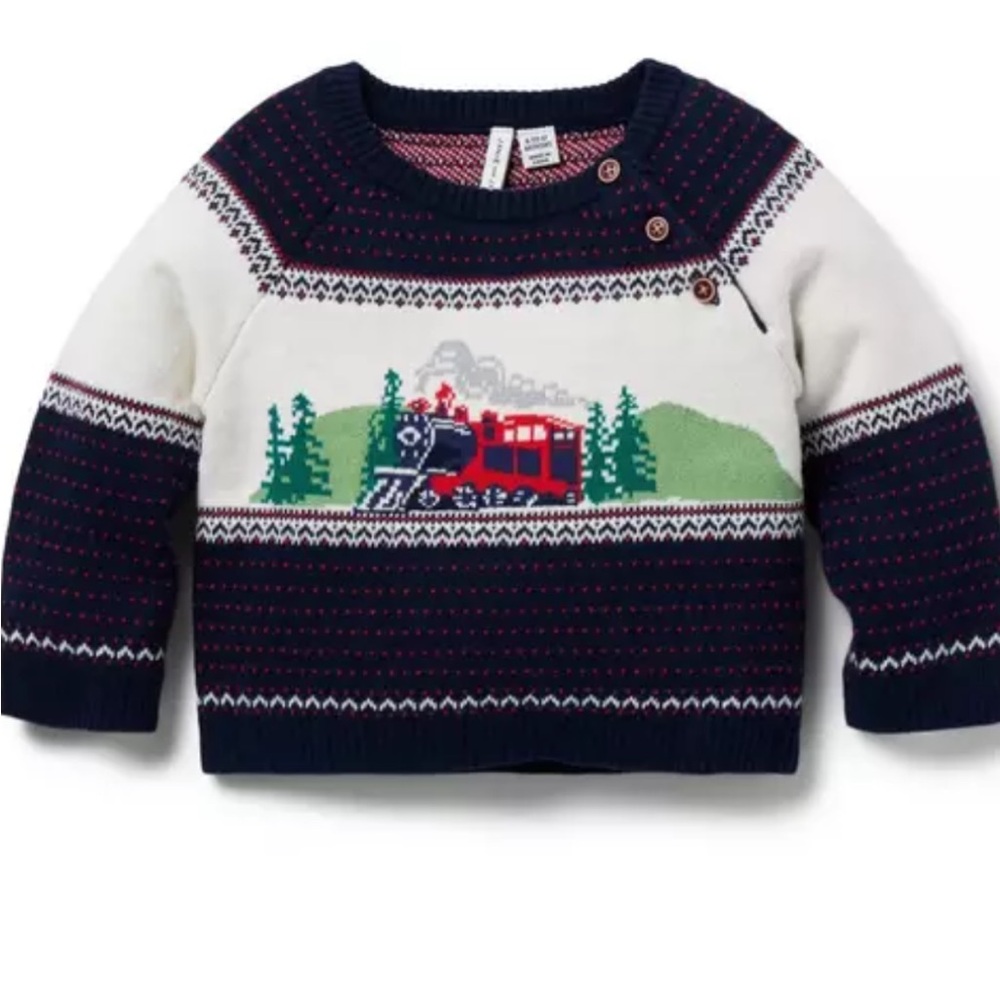 Janie and Jack Navy and Cream Sweater with Train Design